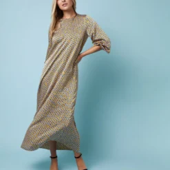 Long-Sleeved Paige Maxi Dress In Gold/Sapphire Sunflower Charmeuse -Garbiera Sales Store M 23 NOV EDITORIAL PDP 2