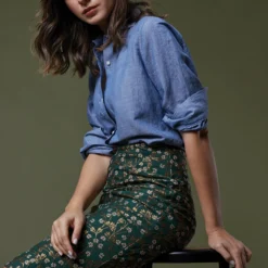 Pull-On Skirt In Hunter/Gold Floral Jacquard -Garbiera Sales Store M F23 CATALOG DROP 2 PDP 10