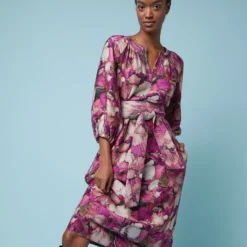 Trapunto Blouson-Sleeve Dress In Berry/Multi Winter Garden Venetian -Garbiera Sales Store M F23 CATALOG DROP 2 PDP 12