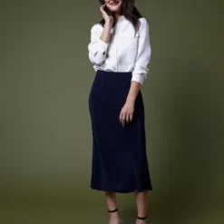 Mare Slip Skirt In Navy Silk Crepe De Chine -Garbiera Sales Store M F23 CATALOG FALL WHOLESALE 5398 PDP