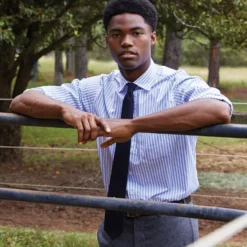 Spread Collar Dress Shirt In Sky Awning Stripe Poplin 7 Spread Collar Dress Shirt In Sky Awning Stripe Poplin -Garbiera Sales Store M F23 CATALOG S49151 23 D1 PDP