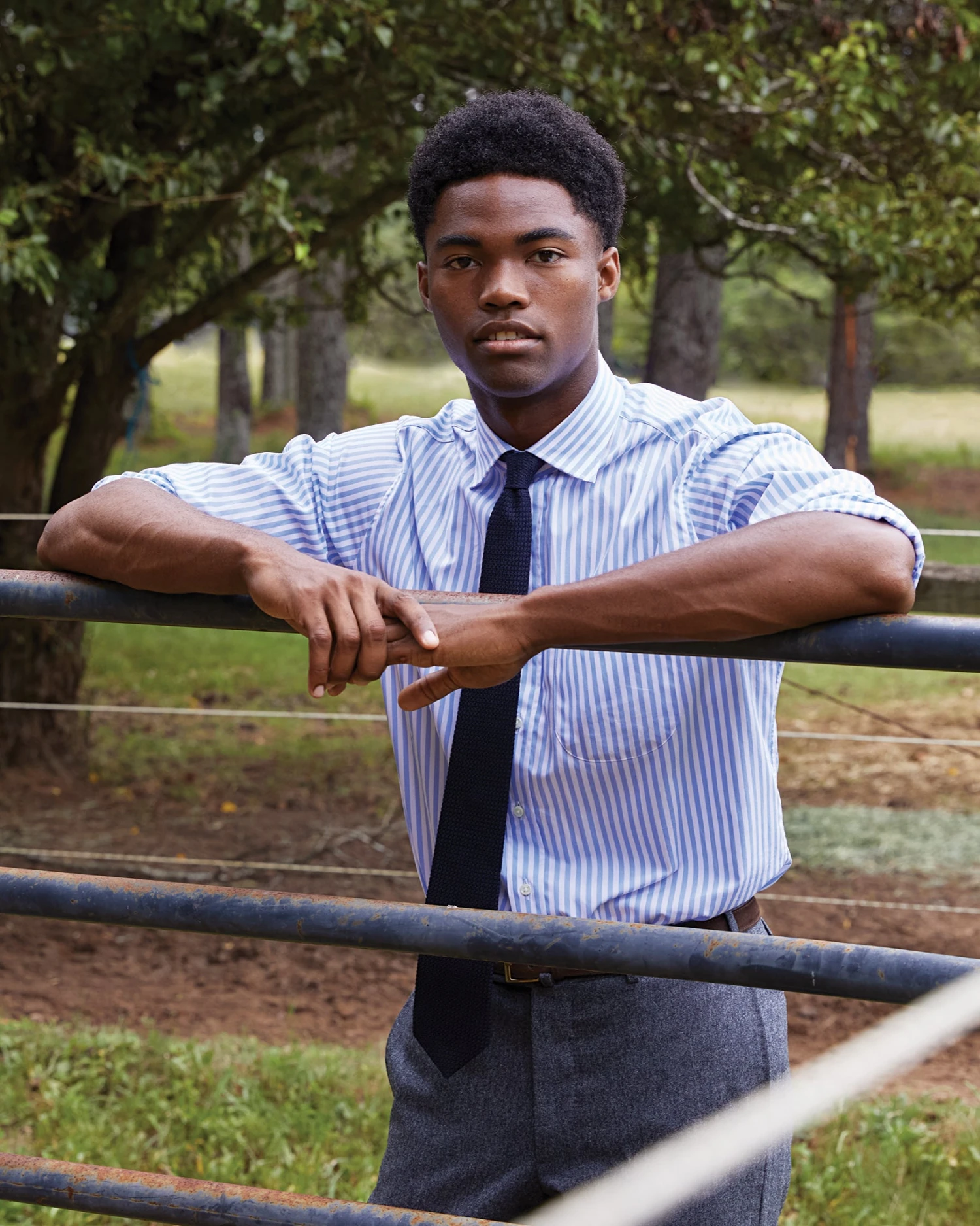 Spread Collar Dress Shirt In Sky Awning Stripe Poplin 5 Spread Collar Dress Shirt In Sky Awning Stripe Poplin - Image 3