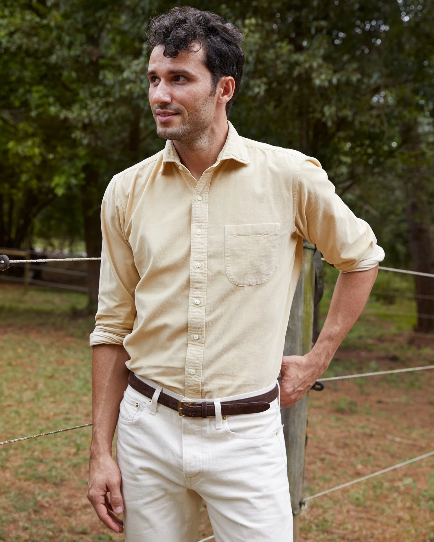 Spread Collar Sport Shirt In Straw Corduroy 4 Spread Collar Sport Shirt In Straw Corduroy - Image 2