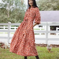 Isla Shirtdress In Orange Autumn Floral Crinkle Cotton -Garbiera Sales Store M F23 CATALOG S71402 29 D1 PDP