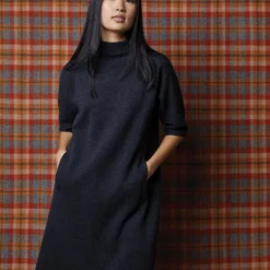 Rowan Short-Sleeved Funnel-Neck Dress In Heather Coal Merino Wool -Garbiera Sales Store M F23 CATALOG S71437 30 D1 PDP