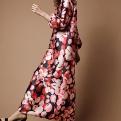 Long-Sleeved Paige Maxi Dress In Pink/Black Painterly Floral Mikado -Garbiera Sales Store M HOLIDAY 23 CATALOG PDP 50 D2 V2