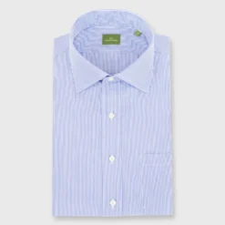 Spread Collar Dress Shirt In Blue Small Bengal Stripe Poplin