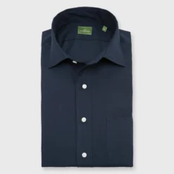 Spread Collar Sport Shirt In Navy Poplin
