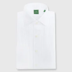 French-Cuff Pleated Bib-Front Tuxedo Shirt In White Poplin