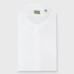 Spread Collar Sport Shirt In White Poplin