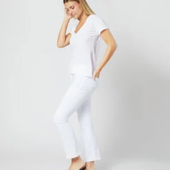 Short-Sleeved Deep-V Tee In White Pima Cotton -Garbiera Sales Store S31940 014