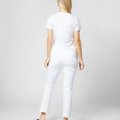 Short-Sleeved Deep-V Tee In White Pima Cotton -Garbiera Sales Store S31940 017