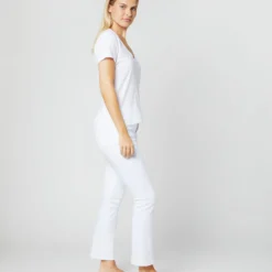 Short-Sleeved Deep-V Tee In White Pima Cotton -Garbiera Sales Store S31940 022