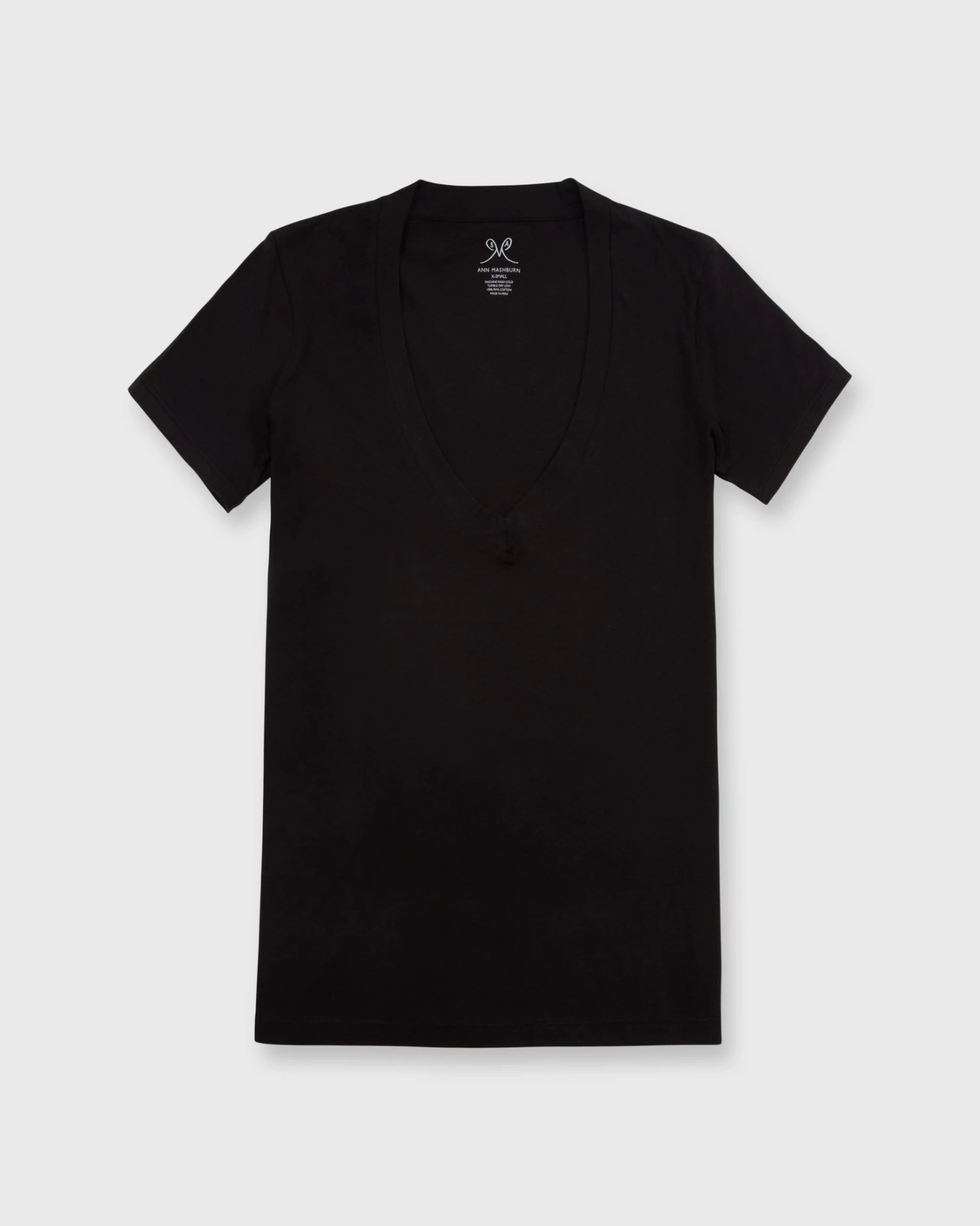Short-Sleeved Deep-V Tee In Black Pima Cotton 2 Short-Sleeved Deep-V Tee In Black Pima Cotton