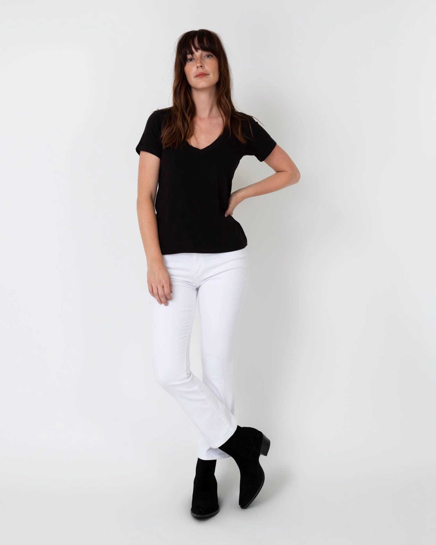 Short-Sleeved Deep-V Tee In Black Pima Cotton 3 Short-Sleeved Deep-V Tee In Black Pima Cotton - Image 2