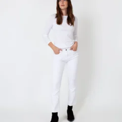 Long-Sleeved Boatneck Tee In White Pima Cotton -Garbiera Sales Store S31946 3