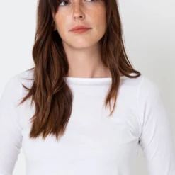 Long-Sleeved Boatneck Tee In White Pima Cotton -Garbiera Sales Store S31946 6