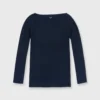 Long-Sleeved Boatneck Tee In Navy Pima Cotton -Garbiera Sales Store S31947 1