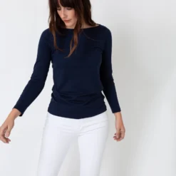 Long-Sleeved Boatneck Tee In Navy Pima Cotton -Garbiera Sales Store S31947 2 3e447630 95e8 4b74 8ea5 69cca4065876