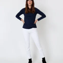 Long-Sleeved Boatneck Tee In Navy Pima Cotton -Garbiera Sales Store S31947 3