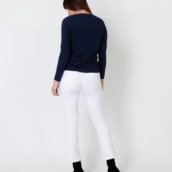 Long-Sleeved Boatneck Tee In Navy Pima Cotton -Garbiera Sales Store S31947 4
