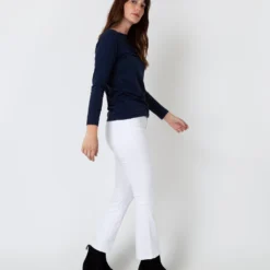 Long-Sleeved Boatneck Tee In Navy Pima Cotton -Garbiera Sales Store S31947 5