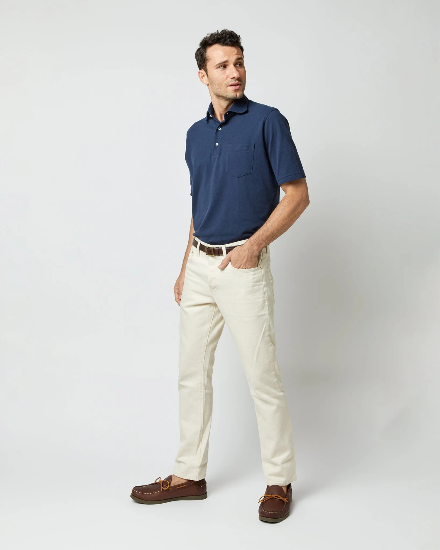 Short-Sleeved Polo In Navy Pima Pique 8 Short-Sleeved Polo In Navy Pima Pique - Image 6