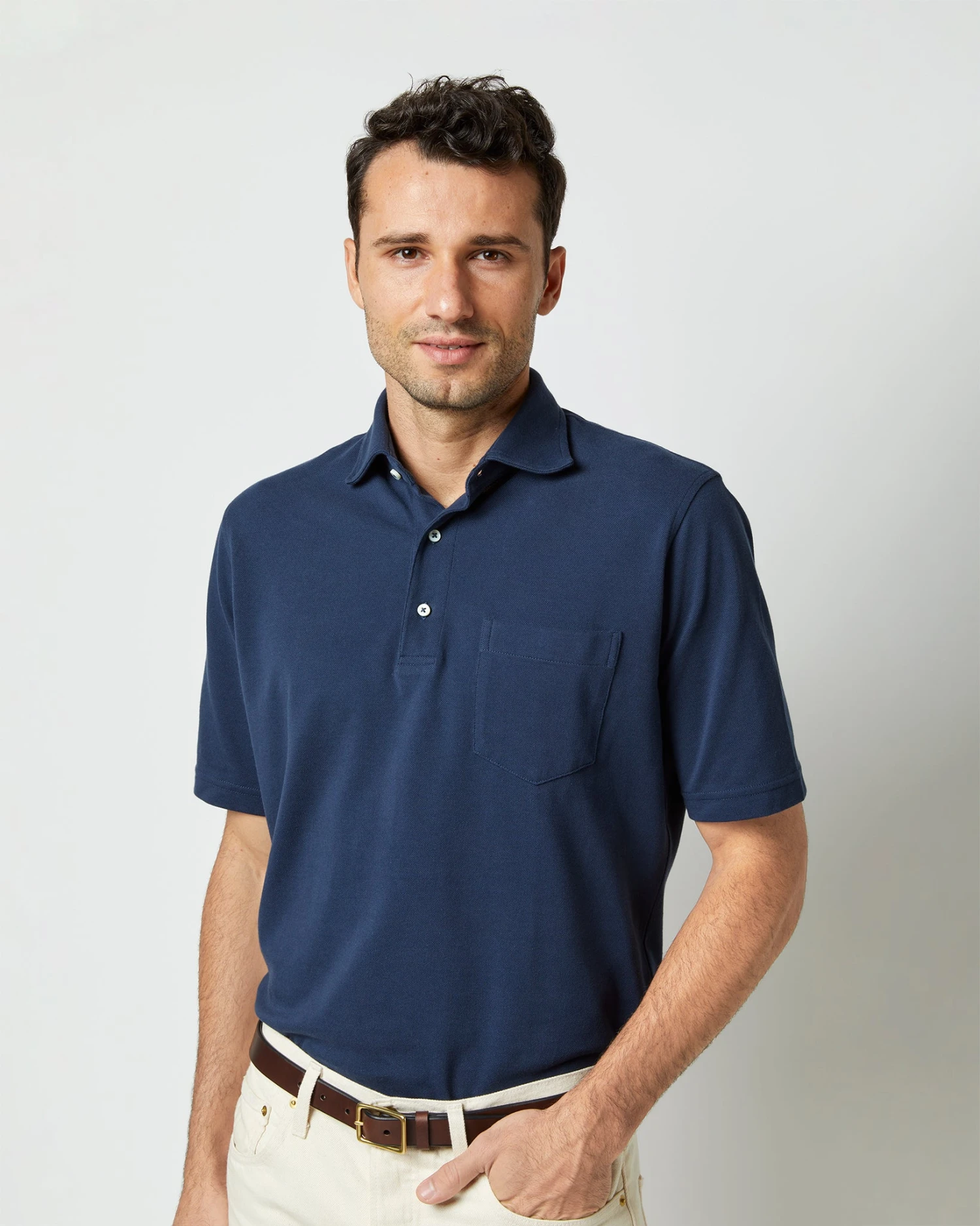 Short-Sleeved Polo In Navy Pima Pique 4 Short-Sleeved Polo In Navy Pima Pique - Image 2