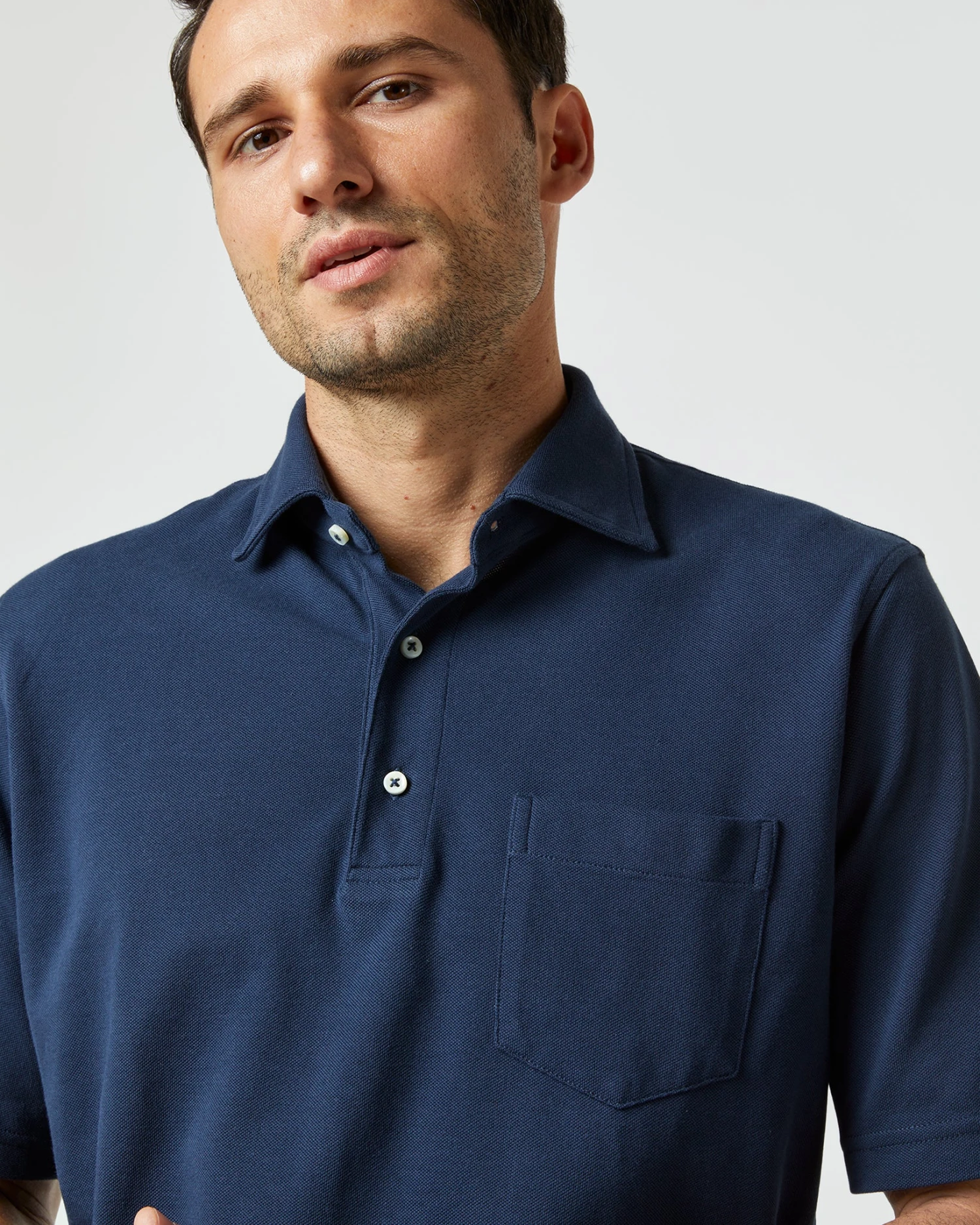 Short-Sleeved Polo In Navy Pima Pique 5 Short-Sleeved Polo In Navy Pima Pique - Image 3