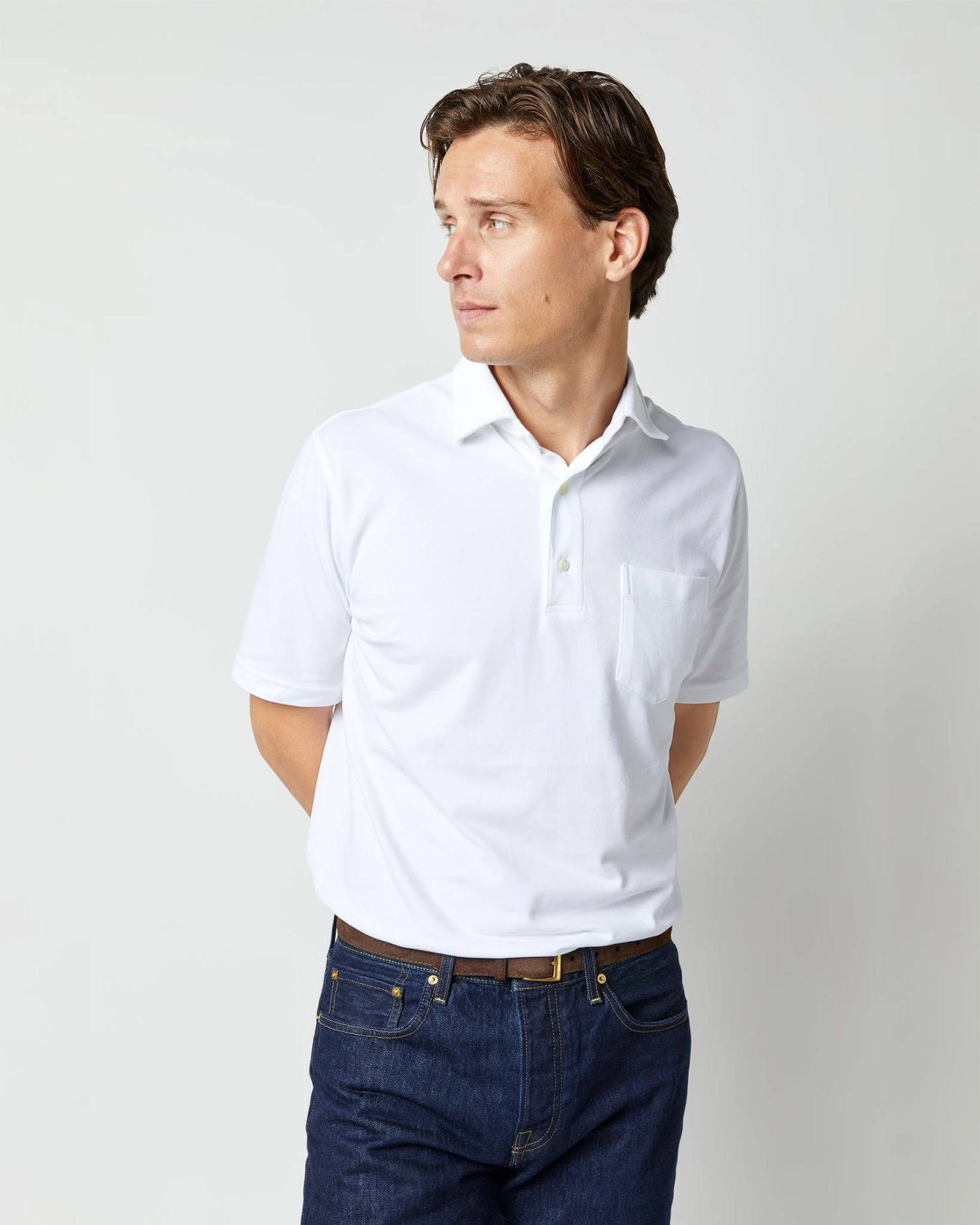 Short-Sleeved Polo In White Pima Pique 9 Short-Sleeved Polo In White Pima Pique - Image 7