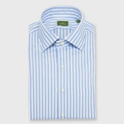 Spread Collar Dress Shirt In Sky Awning Stripe Poplin