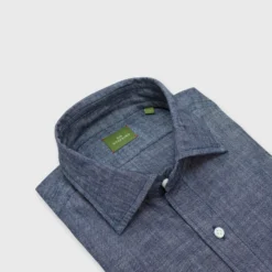 Otto Handmade Sport Shirt In Medium Washed Indigo Chambray -Garbiera Sales Store S51011 2