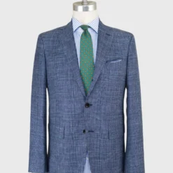 Virgil No. 3 Jacket In Navy/Sky/Spruce Glen Plaid Rustic Wool Blend Hopsack