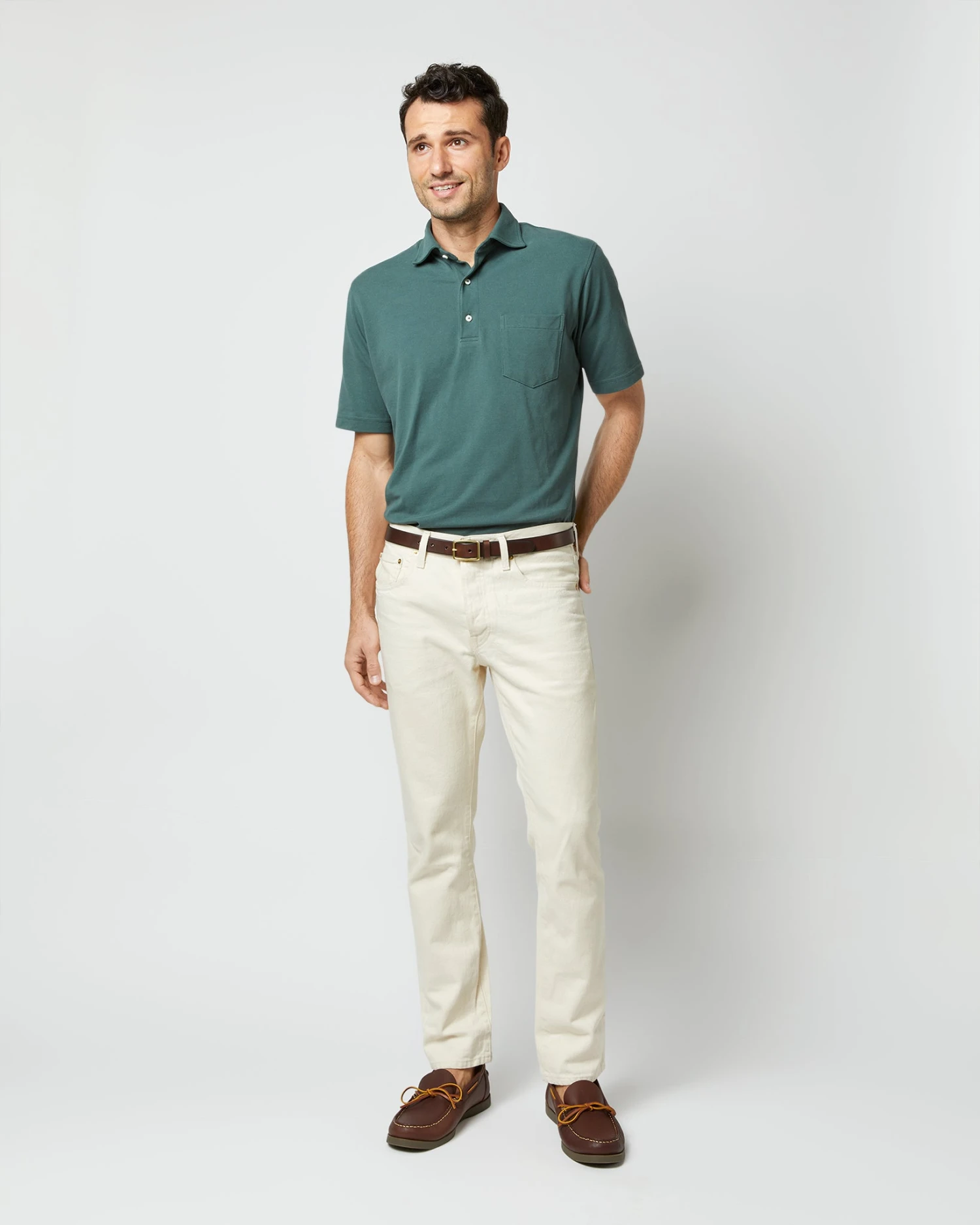 Short-Sleeved Polo In Dark Spruce Pima Pique 4 Short-Sleeved Polo In Dark Spruce Pima Pique - Image 2