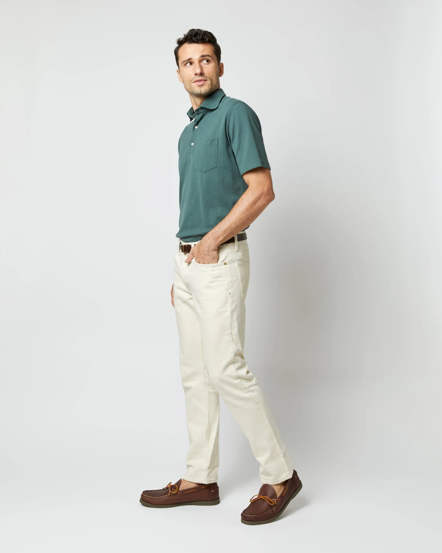 Short-Sleeved Polo In Dark Spruce Pima Pique 5 Short-Sleeved Polo In Dark Spruce Pima Pique - Image 3
