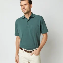 Short-Sleeved Polo In Dark Spruce Pima Pique 16 Short-Sleeved Polo In Dark Spruce Pima Pique -Garbiera Sales Store S54070 433
