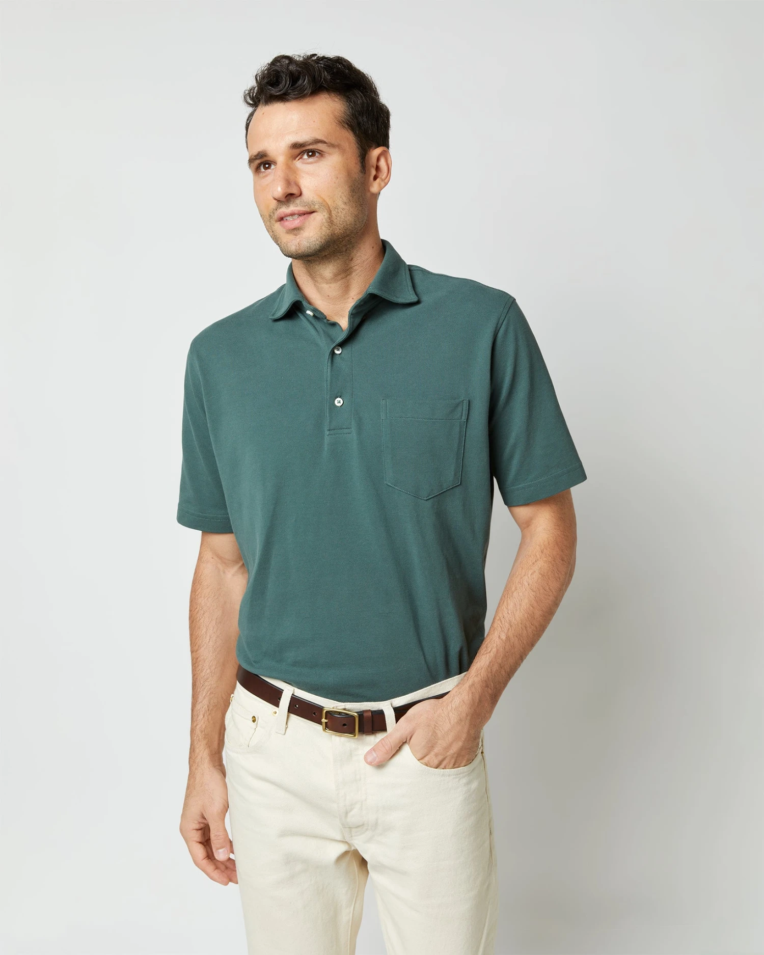 Short-Sleeved Polo In Dark Spruce Pima Pique 8 Short-Sleeved Polo In Dark Spruce Pima Pique - Image 6