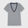 Short-Sleeved Deep-V Tee In Navy/Natural Stripe Jersey 1 Short-Sleeved Deep-V Tee In Navy/Natural Stripe Jersey -Garbiera Sales Store S54854 1