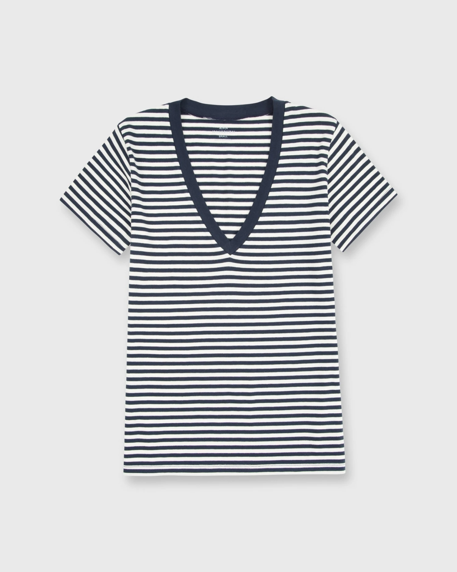 Short-Sleeved Deep-V Tee In Navy/Natural Stripe Jersey 3 Short-Sleeved Deep-V Tee In Navy/Natural Stripe Jersey