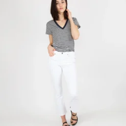 Short-Sleeved Deep-V Tee In Navy/Natural Stripe Jersey 14 Short-Sleeved Deep-V Tee In Navy/Natural Stripe Jersey -Garbiera Sales Store S54854 5