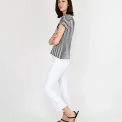 Short-Sleeved Deep-V Tee In Navy/Natural Stripe Jersey 16 Short-Sleeved Deep-V Tee In Navy/Natural Stripe Jersey -Garbiera Sales Store S54854 7