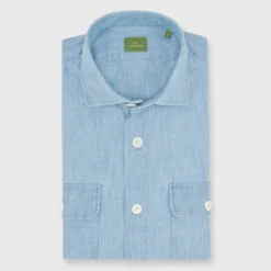 Band-Hem Work Shirt In Extra Light Washed Chambray