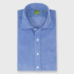 Spread Collar Sport Shirt In Periwinkle Corduroy