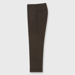 Pleated Dress Trouser In Coffee Wool Hopsack