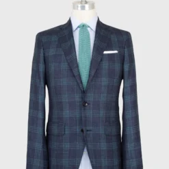 Virgil No. 2 Jacket In Navy/Seaglass Plaid Hopsack