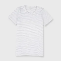 Short-Sleeved Relaxed Tee In White/Heather Grey Stripe Jersey