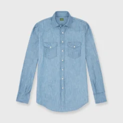 Western Work Shirt In Extra Light Wash Indigo Chambray -Garbiera Sales Store S63729 2