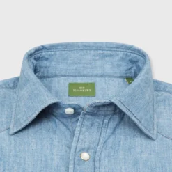 Western Work Shirt In Extra Light Wash Indigo Chambray -Garbiera Sales Store S63729 3