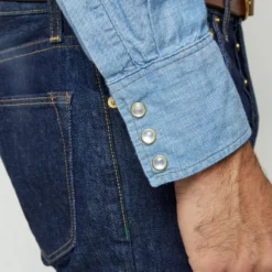 Western Work Shirt In Extra Light Wash Indigo Chambray -Garbiera Sales Store S63729 8552