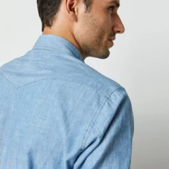Western Work Shirt In Extra Light Wash Indigo Chambray -Garbiera Sales Store S63729 8581